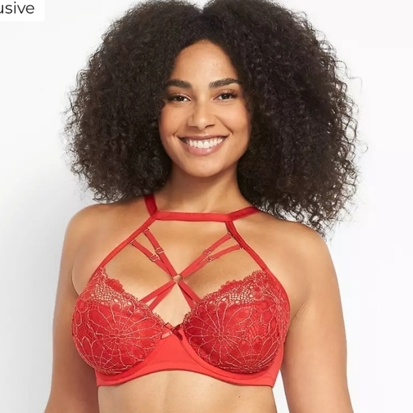 CACIQUE Metallic Lace High-Neck Lightly Lined French Balconette Bra Size 40G - Picture 1 of 15